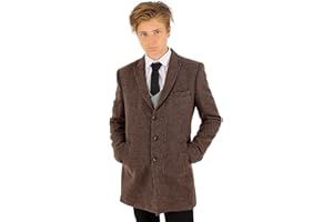 SIRRI Boys Wool Tweed Patterned Classic Midi Length Coat Formal Pageboy Wedding Jacket
