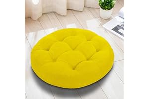 Millsilo 22 inch Meditation Floor Pillow, Large Floor Cushions, Round Floor Cushion Seating for Adults Kids, Thick Tufted Chenille Cushions for Yoga Living Room Tatami Floor, 22x22x4 Inch,Yellow