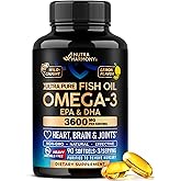 Omega 3 Fish Oil 3600 mg - Omega 3 Supplement | EPA & DHA - Heavy Metals Free - Heart, Brain & Joint Support - Purified Fish Oil for Men & Women - Lemon Flavored - Made in USA, 90 Softgels