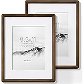 8.5 by 11 Picture Frame Set of 2, USA-Sourced Walnut Wood Photo Frame with HD Tempered Glass, Handcrafted Rounded Corner 8.5x11 Wooden Frames Matted to 6x8 Photo, Tabletop or Wall Display