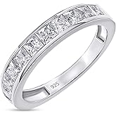 2.5MM Princess & Round Cut Wedding Band Half Eternity Ring For Women Lab Created Moissanite In 925 Sterling Silver 10K & 14K Solid Gold Stackable Promise Ring 1 Cttw & 0.70 Cttw (Clarity VVS1)