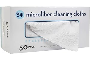 S&T INC. 50 Pack Microfiber Cleaning Cloth with Box, Bulk Towels for Home, Reusable Microfiber Towels for Cars, Cleaning Rags, White, 190gsm, 11.8 Inches x 11.8 Inches, 50 Count