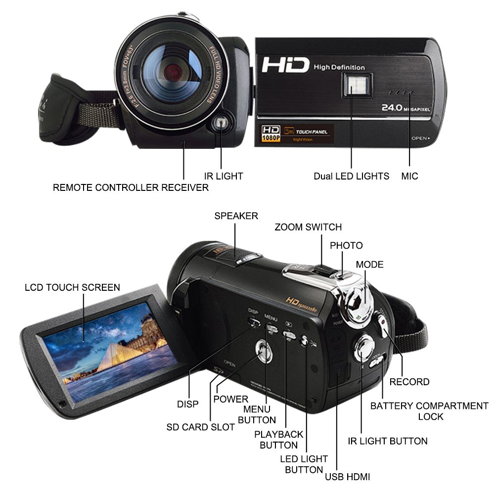 SEREE HDV-S13 1080P FHD Camcorder Wifi Digital Video DV Camera IR Night Shot Vision 3