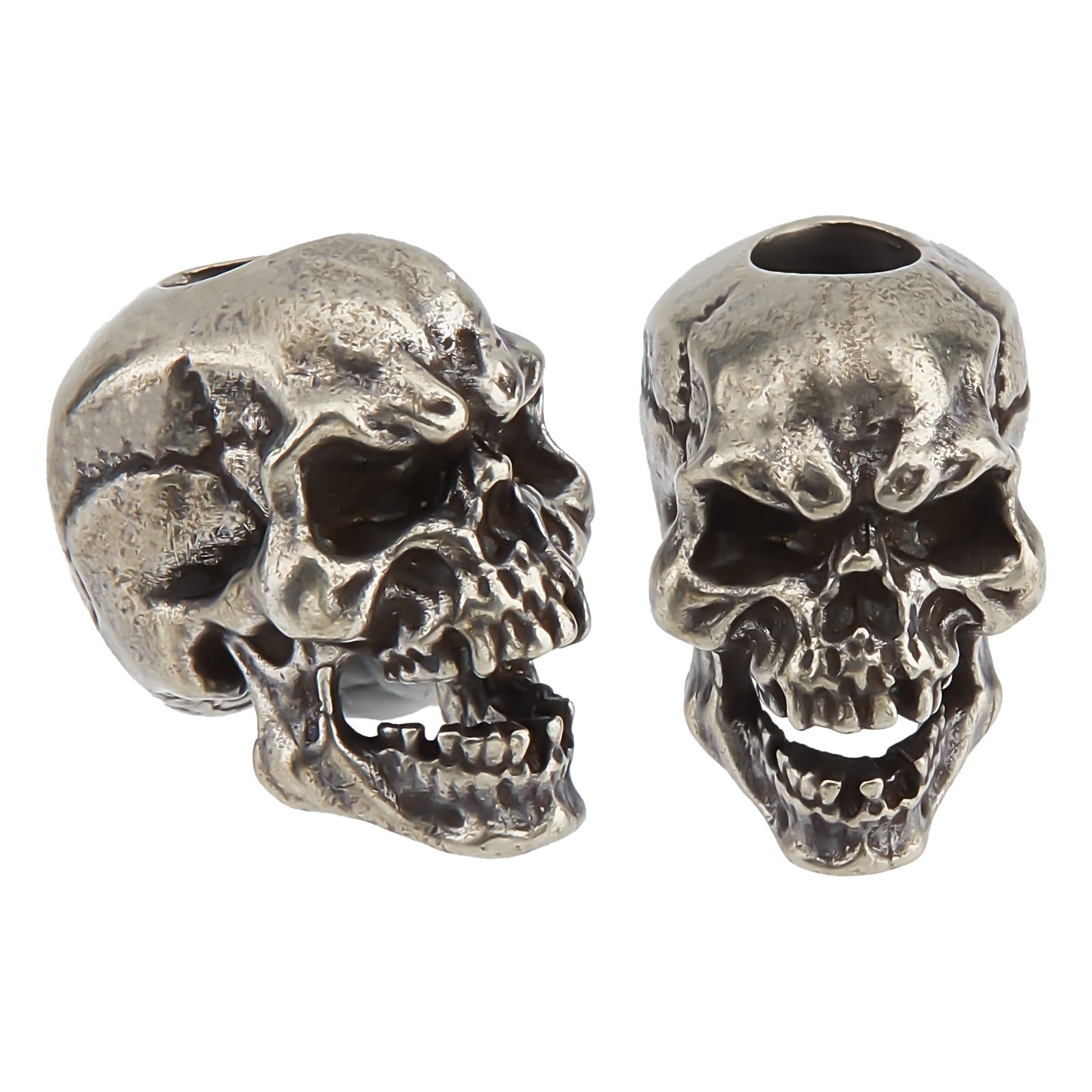 SUPERFINDINGS 2 Pieces Skull Knife Lanyard Bead Brass European Beads Antique Silver Large Hole Beads Paracord Cord Tool Bead 19 x 13 x 17 mm for Key Ring Hole 5.5 mm