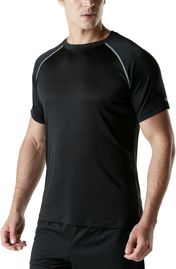 TSLA Men's Rashguard Swim Shirts, UPF 50+ LooseFit Short Sleeve Shirt