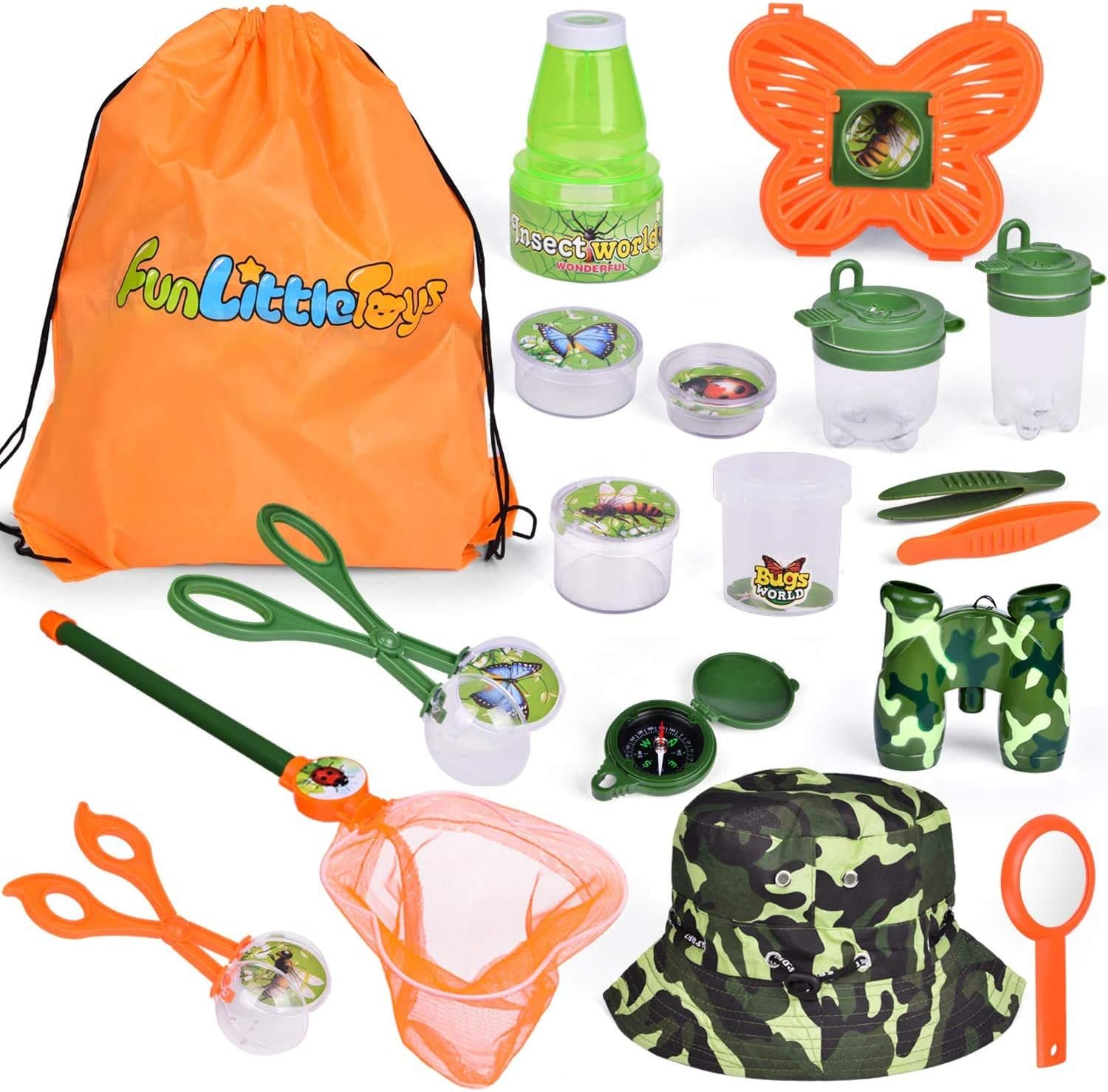 FUN LITTLE TOYS 18 PCs Bug Catcher Kits for Kids, Outdoor Explorer Kit Nature Exploration Toys Set for Boys & Girls: Toys & Games