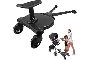 JKLESA Universal Stroller Board, Black Buggy Board, Holds Children Up to 55lbs with Detachable Seat, 2in1 Sit and Stand Stroller Glider Board,Stroller Standing Board for Most Strollers, Stroller Rider Board