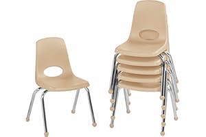 Factory Direct Partners 10363-SD 14" School Stack Chair, Stacking Student Seat with Chromed Steel Legs and Ball Glides for in-Home Learning or Classroom - Sand (6-Pack)