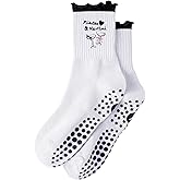Yawlsow Cute Pilates Grip Socks for Women Ruffle Frilly Yoga Socks Non Slip Cotton Crew Grippy Sock for Barre Workout