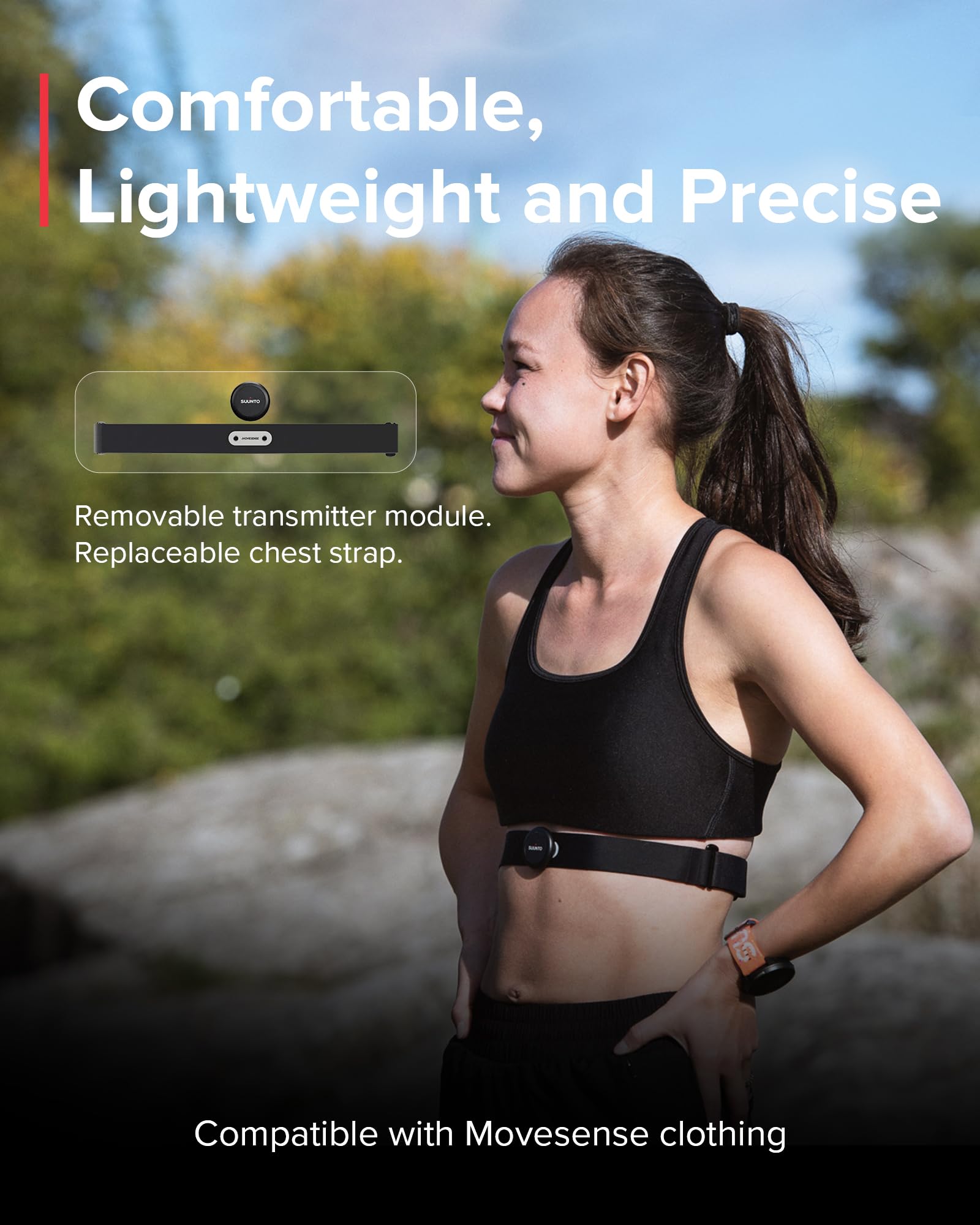 SUUNTO Smart Heart Rate Belt, Accurate Bluetooth Heart Rate Measurement Sensor, Multiple sports Comfortable fit for Running & Swimming, 500H Long Battery Life with Internal Memory, Waterproof, Black