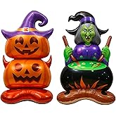 Cinnvoice 2 Pcs Halloween Pumpkin Witches Balloons Foil Large 45 Inch Inflatable Standing Balloons for Halloween Day of the Dead Themed Party Supplies Birthday Party Decorations
