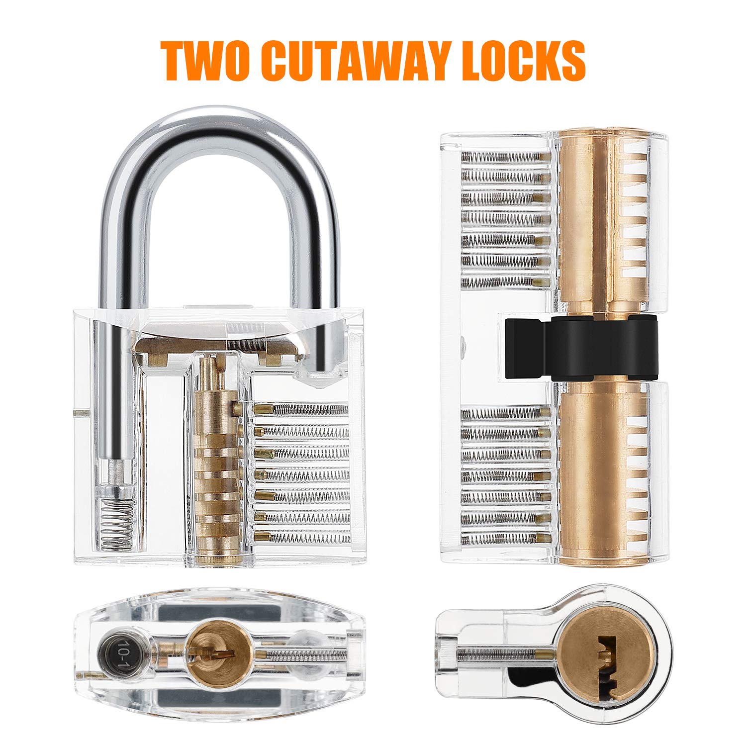 Kuject 2-in-1 Lock Pick Set, Lock Picking Training Set for Beginners, Include Transparent Cutaway Pin Tumbler Practice Padlock, Hook Pick, Dimple Lock, Dimple Pick, Tension Wrench