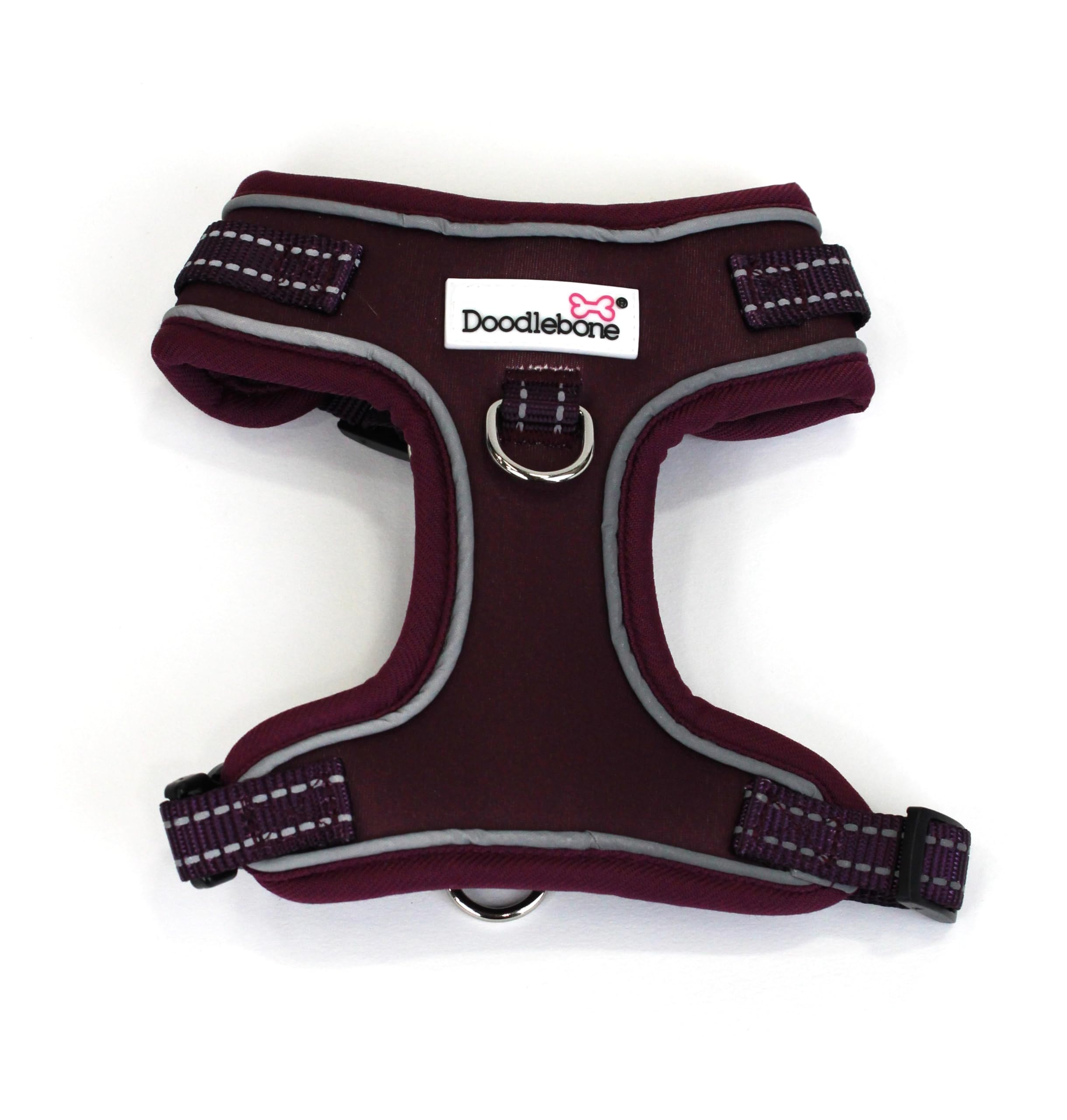 Doodlebone - Adjustable Airmesh Harness - Over Head Dog Harness with Adjustable Neck and Chest, Dual D Rings, Breathable Mesh and Reflective Trim for Everyday Walkies - Size 1-2 - Burgundy — image 1
