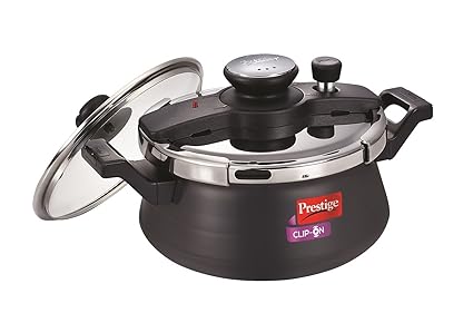 Prestige Clip On Aluminium Handi Pressure Cooker with Glass Lid, 5 Litres, Black