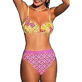 CUPSHE Women's Bikini Sets Two Piece Swimsuit High Waisted Sweetheart Neck U Wire Ruching Adjustable Straps Back Hook