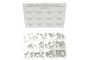 MCMASKE 300PCS #2-56#4-40#6-32#8-32 UNC 304 Stainless Steel Internal Hex Drive Cup Point Set Screws Assortment Kit