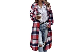 CHICZONE Womens Plaid Shacket Jacket Long Corduroy Shirt Casual Lapel Button Down Flannel Trench Coats