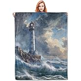 Lighthouse Blanket Gifts for Adults Kids Women Men Soft Warm Lightweight Cozy Plush Nautical Coastal Throw Blankets for Bedroom Living Room Sofa Home Decor 60"x50"