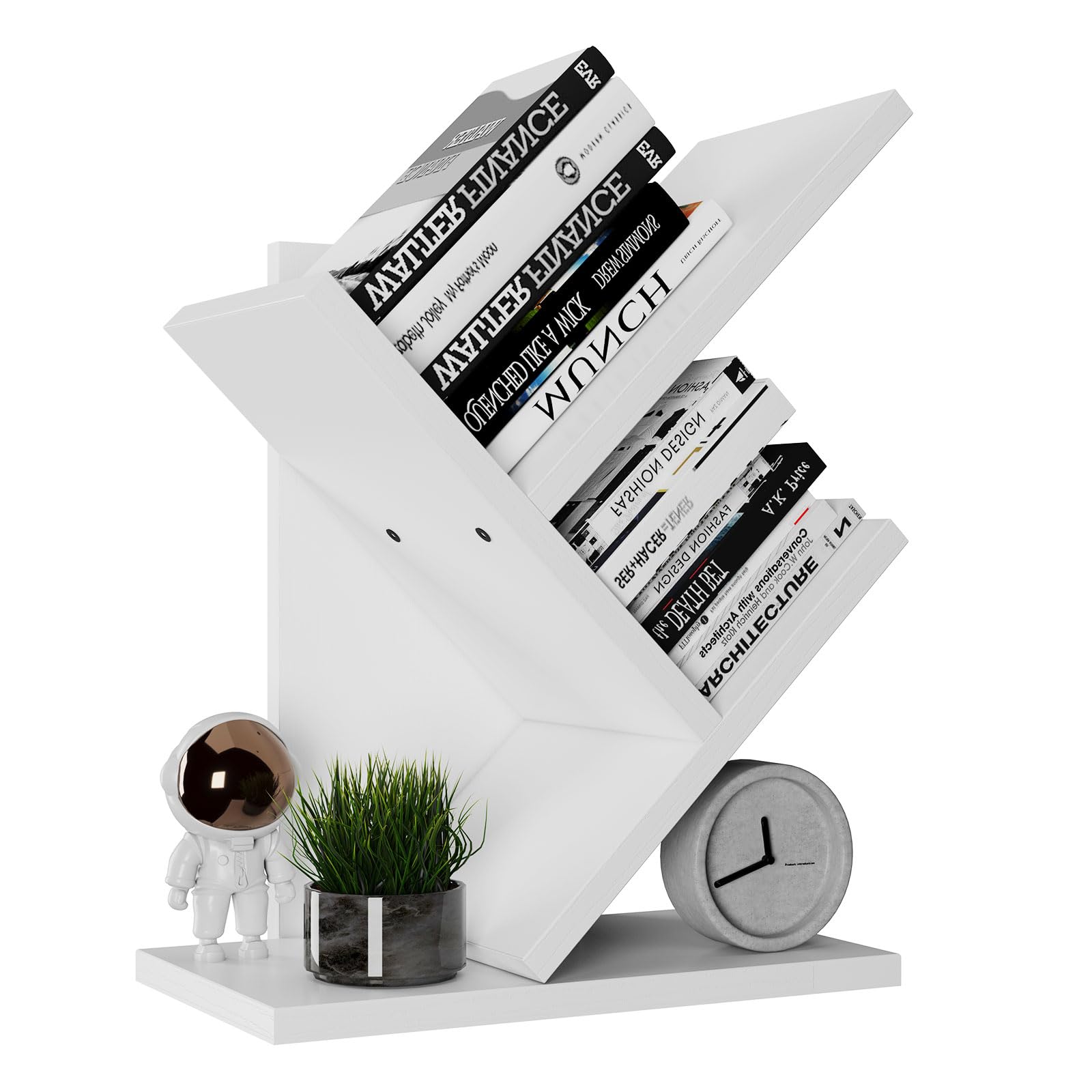 YMYNY 2 Tier Tree Bookshelf, Small Bookcase, Modern Wood Book Storage Rack Organizer, Freestanding Book Shelf for Books/Movies/CDs, Display Rack for Bedroom, Home Office, White HBC012W