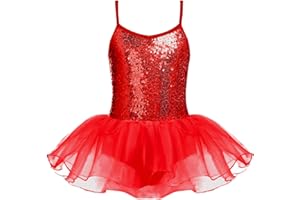 Zaclotre Little Girls Sequin Leotard Sparkly Strap Ballet Leotards Tutu Dress Ballerina Outfit Dance Costume for Kids
