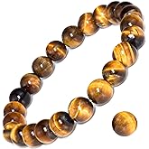 DAZCOLO Natural Gemstone Stretch Elastic Bracelet | Handmade 8mm Round Stone Beads with Spare Elastic Cord and Bead, Meditation Yoga Crystal Jewelry Gift for Women and Men