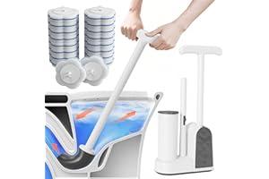 Cinola Disposable Toilet Brush and Plunger Set, Dual Handdle Toilet Plunger, All-in-1 Bathroom Cleaning Kit with 18PCS Refills, Toilet Cleaning Stick and Ventilated Holder,Elegant Bathroom Essentials