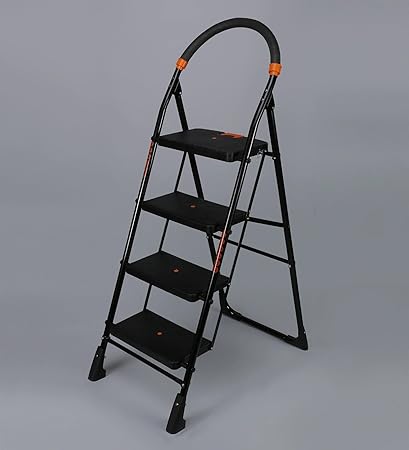 Flipzon Heavy Foldable Cameo 4 Steps Ladder with Wide Steps & Anti-Skid Shoes (Make in India) - Black