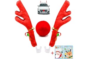 HUGETIGE Premium Reindeer Car Antlers 、Nose& Stickers ，Rudolph Set Reindeer Christmas Decoration Car Costume Auto Accessories(red)