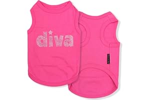 Parisian Pet Dog T-Shirt with Embroidered ' Diva ' - Breathable Pink Dog Clothes - Sleeveless Pet Vest - Machine Washable Dog Shirts for Small Dogs S
