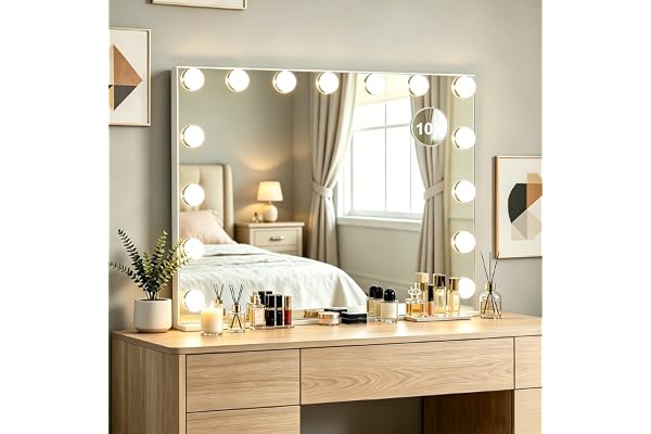 KIMLOONG Hollywood Vanity Mirror with Lights, 23×18 Inch Lighted Makeup Mirror with 3 Color Lights, 15 Dimmable LED Bulbs, US