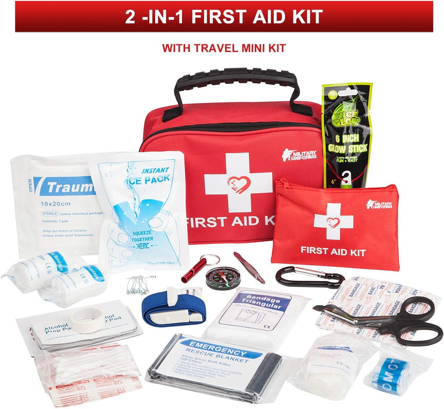 First aid kit, All-Purpose aid kit and Compact Emergency kit First aid for Office, aid Kit Medical for Outdoors, Hiking First aid kit and Camping Emergency kit (Red) : Sports & Outdoors