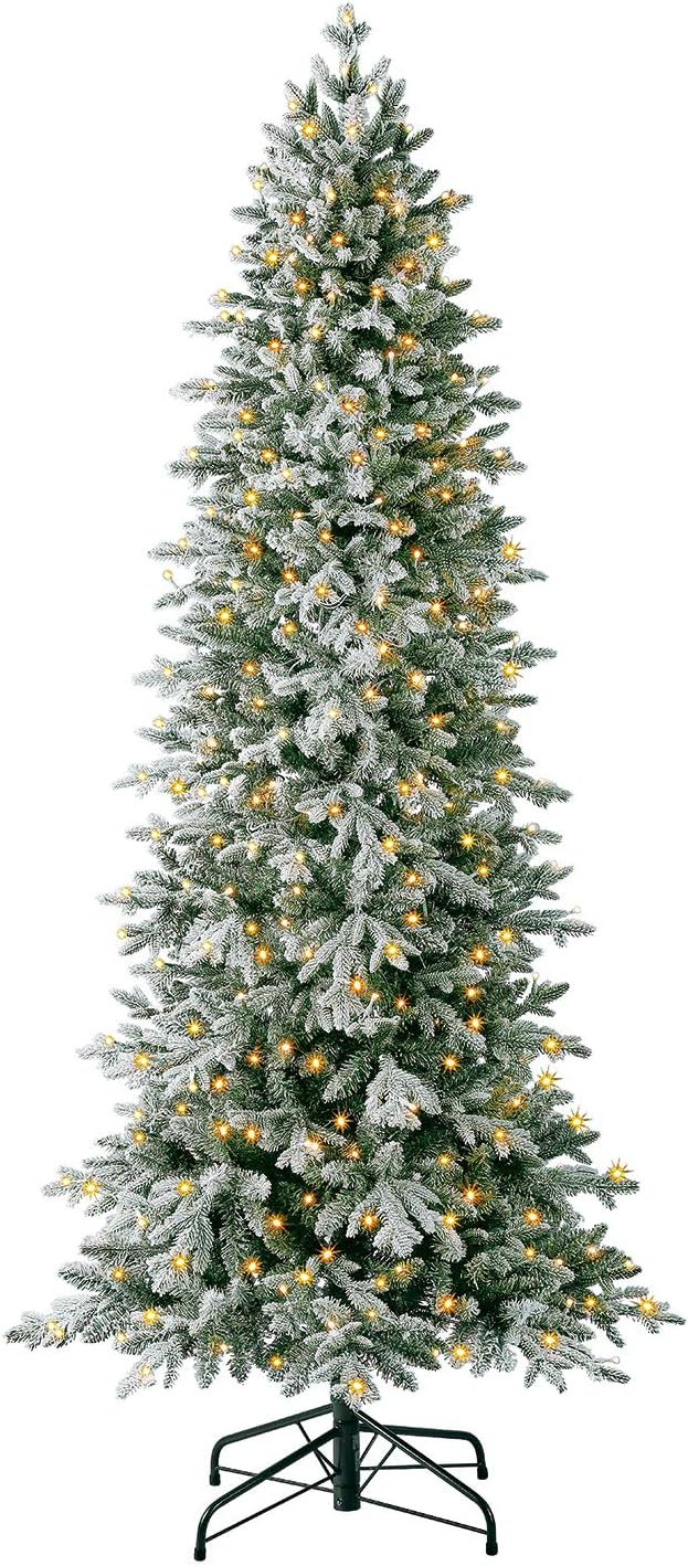 Trees - Evergreen Classics 7 ft Pre-Lit Snowy Redwood Pine Artificial Christmas Tree, Remote-Controlled Dimmable LED Lights