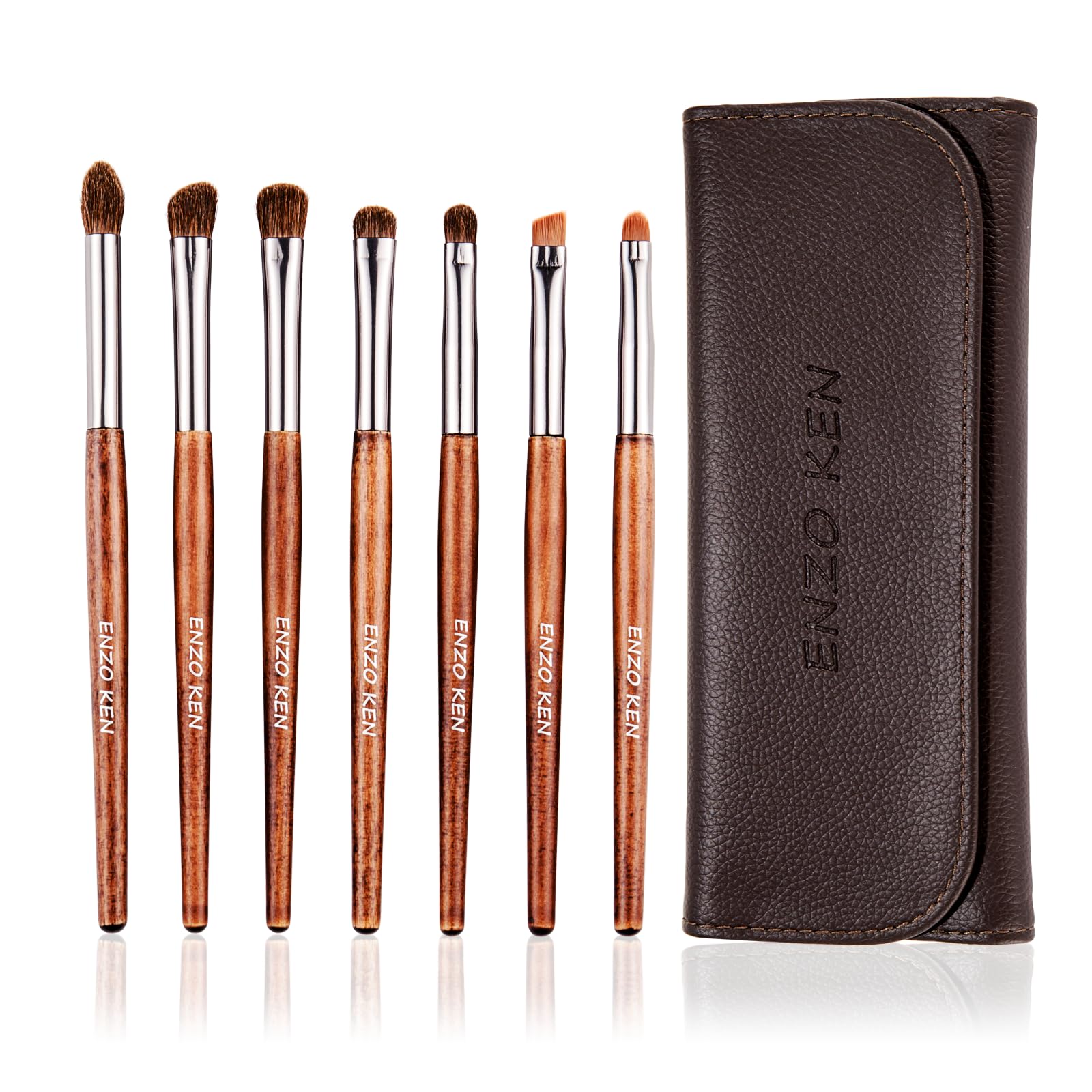 ENZO KEN Natural Pony Hair Eye Shadow Brush Set, Small Eyeshadow Brushes Set, Eye Makeup Brushes Set Professional, Small Nose Contour Brush, Angled Eyeshadow Brush, Eyeshadow Blending Brushes — image 1
