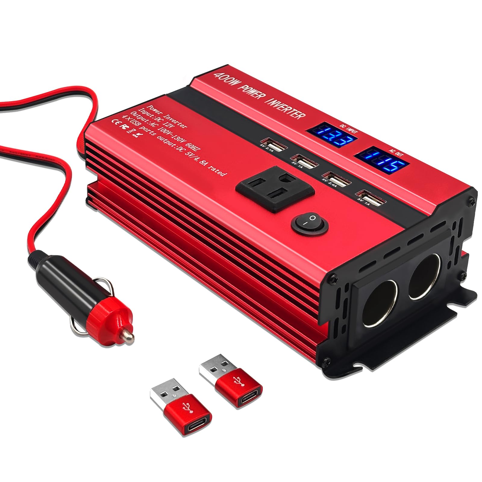 Photo 1 of 400W Power Inverters for Vehicles DC 12V to 110V AC Car Truck with Dual AC Outlets USB with 2 Type-C,12 Volt Inverter Car Cigarette Lighter Battery Inverter