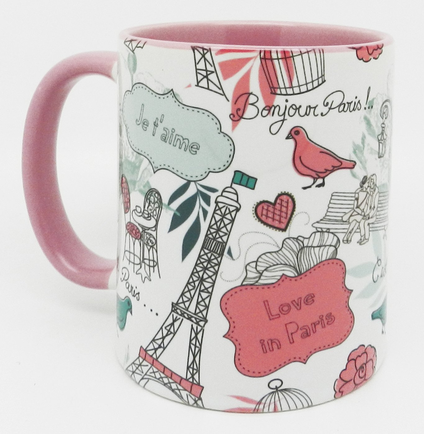 Half a Donkey Paris Je T'Aime Ceramic Mug with Pink Glazed Handle and Inner 310ml (11oz)