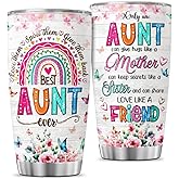 JENOIS Auntie, Aunt Gifts, Tumbler 20 Oz With Lid And Straw, Best Aunt Like Mother