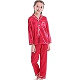 Mergorte Girls Boys Satin Long Sleeve Button-Down Pajamas Set Sleepwear Loungewear