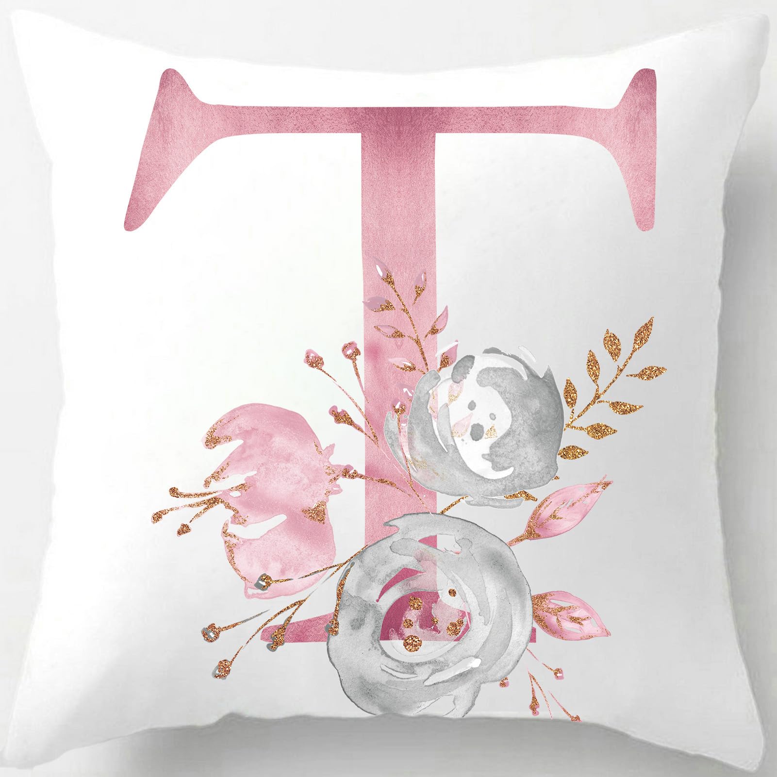 Tillskuch Pink Cushion Covers Cute Alphabet Decorative Throw Pillow Cover Square Letter Pillow Protectors for Sofa Couch Bedroom Chair Home Decor 45cm x 45cm(T)