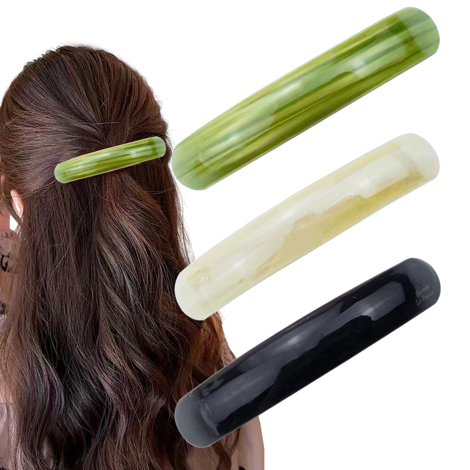 Qusmeiyici 3PCS Acetate & Metal Classic French Hair Clips, Large Vintage Snap Hair Barrettes for Women & Girls, Thick Hair, Multicolor, 3 Count (Pack of 3)