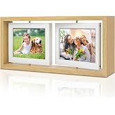 ZEEYUAN 4x6 Desk Picture Frame Rotating 4x6 Floating Photo Frame Wooden Double Side Frame Tabletop for Office Home Decor