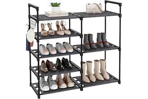 CSXGBAB Black Tubes Closet Shoe Rack, Boot Rack, 5 Tier Oxford Fabric Shelf, Easy Assembly, Sturdy and Durable, Holds Up to 3