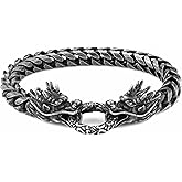 HZMAN Retro Dragon Head Bracelet for Men Stainless Steel Gothic Punk Black Dragon Bangle Cuban Chain Link Bracelet Biker Party Jewelry Gift