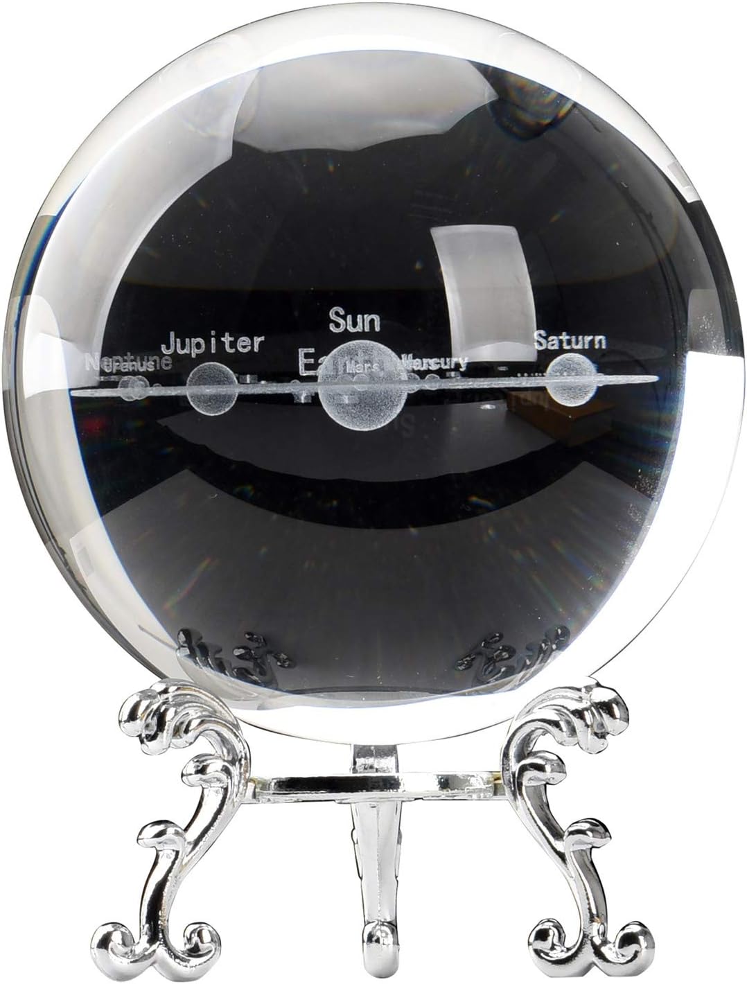 Aircee3D Crystal Ball Solar System Model, with A Stand, Galaxy Planets Glass Ball, Engraved Crystal Sphere with Gift Box, Space Universe Gifts for Friends Kids Family, Home Office Decor