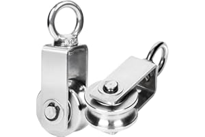 PHEPETROLL Cable Pulley Wheel Stainless Steel, M34 Single Pulley Snatch Block, Heavy Duty Lifting Crane Swivel Hook, Bearing Inside Rope Pulleys for Lifting System Gym Equipment Clothesline, 551 lbs Load, 2 Pack