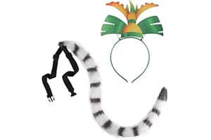 Roicaholy Lemur Ears and Tail Set, Lemur Costume Cosplay Accessory, Fluffy Faux Fur Tail Animal Ears Headband for Halloween
