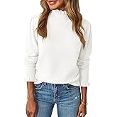 Saodimallsu Womens Ruffle Mock Neck Sweater Puff Long Sleeve Fall Soft Knit Casual Pullover Sweaters Top