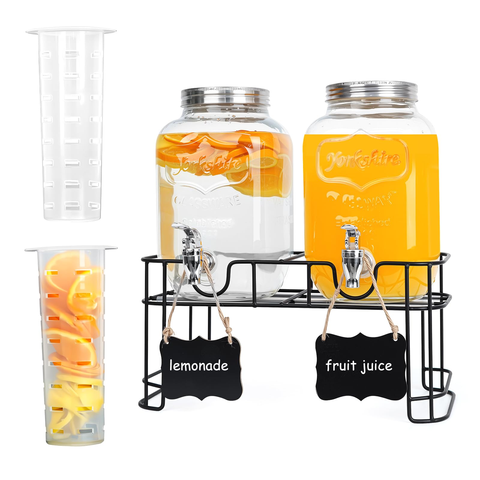 Photo 1 of 2-Pack 1 Gallon Glass Drink Dispensers for Parties - Leak-Proof Beverage Dispenser with Stand, Spigot, Ice Cylinder & Chalkboard Labels - Perfect for Lemonade, Iced Tea, and Party Drinks