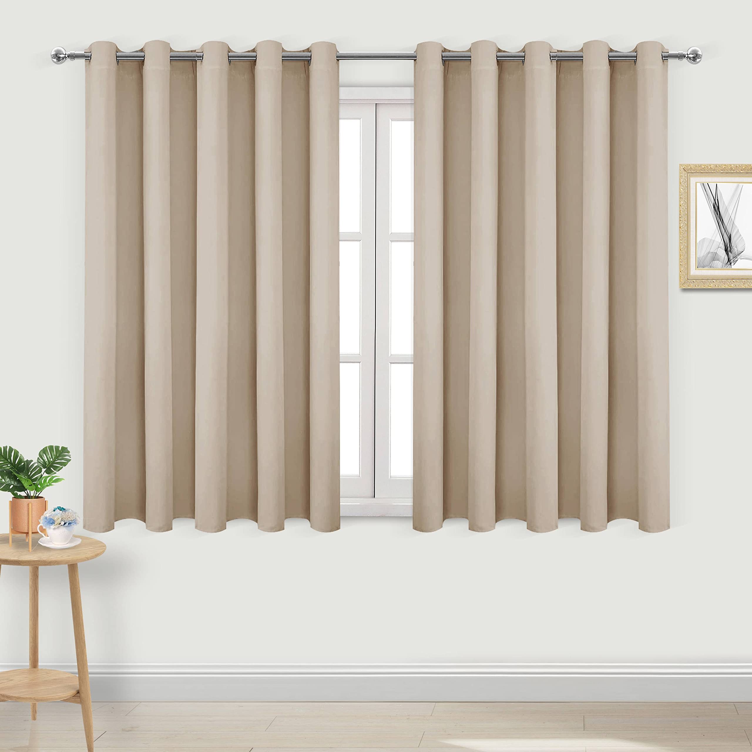 DWCN Blackout Curtains for Bedroom - Thermal Insulated Light Blocking Eyelet Window Curtains for Living Room 66 x 54 inch Length, Beige, 2 Panels — image 1