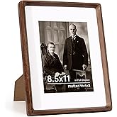 8.5x11 Picture Frame USA-Sourced Natural Walnut Wood Solid Original Wood Photo Frame Handcrafted Rounded Corner with Mat to 6x8 Picture Display with Real Glass Famil Photo, Certificate