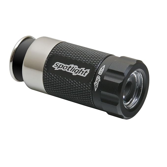 Black LED CAR TORCH RECHARGEABLE in 12V car socket aluminium
